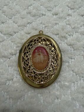 Vintage Dancing Cameo Locket Pendant Gold Tone Oval Double Photo